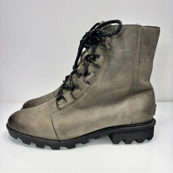 Sorel Phoenix Short Lace Waterproof Greenish Gray Leather Quarry Boots Size 10 - Picture 13 of 13